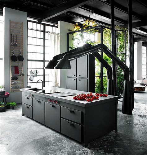 black industrial kitchen cabinets